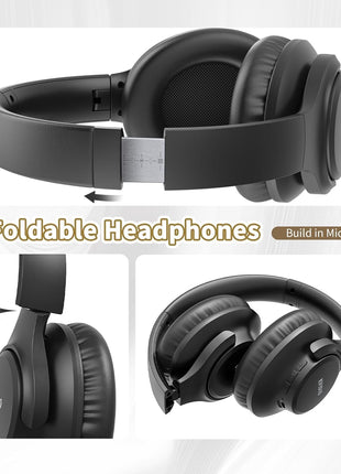KVIDIO Bluetooth Headphones Over Ear, 65 Hours Playtime Wireless Headphones with Microphone, Foldable Lightweight Headset with Deep Bass, HiFi Stereo Sound Low Latency for Travel Work Cellphone