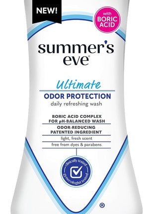 Summer's Eve Feminine Wash, Ultimate Odor Protection, Boric Acid, 15 Fl Oz