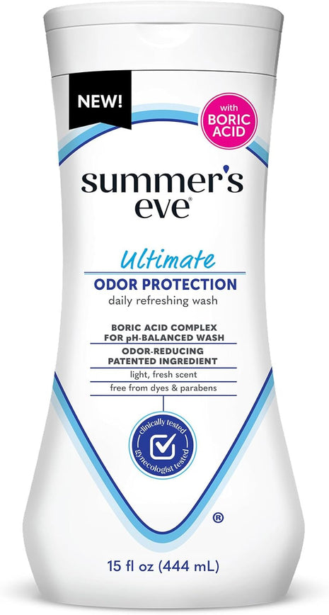 Summer's Eve Feminine Wash, Ultimate Odor Protection, Boric Acid, 15 Fl Oz