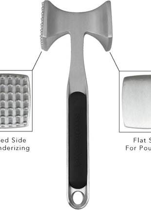 KitchenAid Gourmet Multi Sided Meat Tenderizer for Pounding Meats, Nuts, Shellfish, ect, Hang Hole for Easy Storage, Hand Wash, One Size, Black