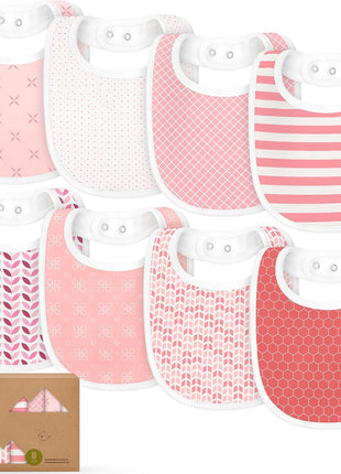 8-Pack Organic Baby Bibs for Boys, Girls - Soft Cotton Drooling and Teething Bibs for Baby Girl & Boy, Extra Absorbent, Easy To Clean & Put On for Toddler, Newborn, Infant 0-24 Months (Sweet Charm)