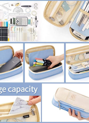 EASTHILL Big Capacity Pencil Pen Case Office College School Large Storage High Capacity Bag Pouch Holder Box Organizer Light Blue
