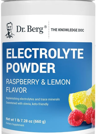 Dr. Berg Zero Sugar Hydration Keto Electrolyte Powder - Enhanced w/ 1000 mg of Potassium & Real Pink Himalayan Salt (NOT Table Salt) - Raspberry & Lemon Flavor Hydration Drink Supplement, 100 Servings