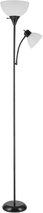 GLOBE Electric 67135 72 inch Torchiere Floor Lamp and Adjustable Reading Light, Matte Black, Frosted Shade, Dual Rotary Switch, 3-Step Dimming, Modern Lighting for Living Room or Office