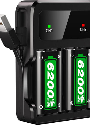 Ukor Fast Charging 2x6200mWh Rechargeable Battery Packs with Charger for Xbox One/Xbox Series X|S Xbox One S/Xbox One X/Xbox One Elite Wireless Controller, Lasting Intelligent Protection