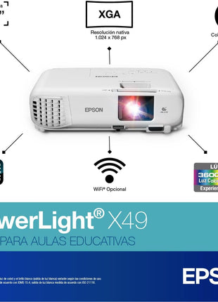 Epson, EPSV11H982020, PowerLite X49 3LCD XGA Classroom Projector with HDMI, 1 Each , 3.4"x11.6"x10.2"
