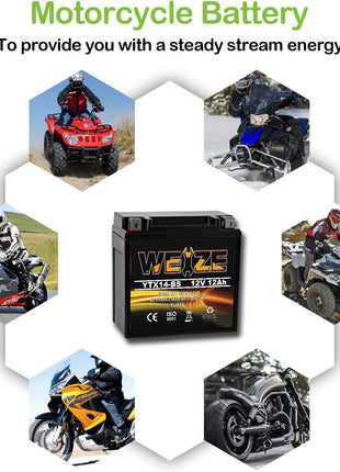 Weize YTX14 BS ATV Battery High Performance - Maintenance Free - Sealed AGM YTX14-BS Motorcycle Battery compatible with Honda Suzuki Kawasaki Yamaha scooter snowmobile