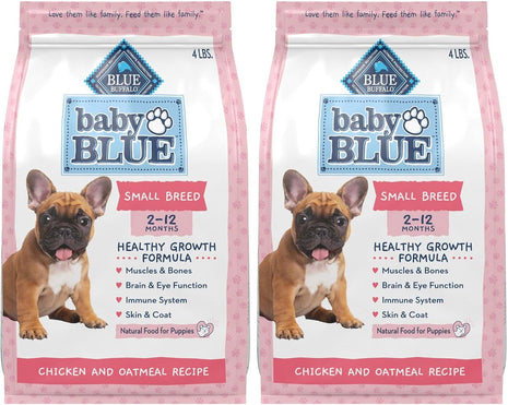 Blue Buffalo Dog Food, Chicken, Puppy, Small Breed | Healthy Growth Formula | With DHA | Oatmeal Recipe | 4-lb Bag Pack of 2