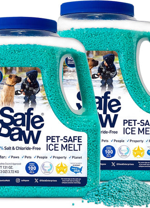 Safe Paw 2-Pack Pet-Safe Snow & Ice Melter, Salt- & Chloride-Free, 8 Lbs - Pet-Friendly Winter Maintenance Product for Driveway, Concrete, Sidewalk, and Outdoor Spaces