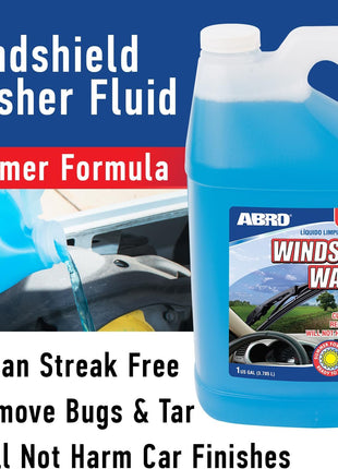 ABRO Windshield Washer Fluid Ready to Use Formula - 1 Gallon, Pre-Mixed, Streak-Free Cleanliness, 2-In-1 Removes Bugs & Tar