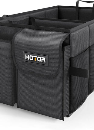 HOTOR Trunk Organizer - Car Organizer, Foldable Trunk organizer for SUVs & Sedans, Sturdy Car Organization for Car Accessories, Tools, Sundries, Black, 2 Compartments, 21.3 inch×12.6 inch×10.6 inch