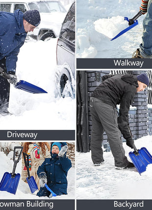 SHANTRA Folding Snow Shovel with Aluminum Edge, D-Grip Portable Shovel for Snow Removal, Lightweight Emergency Snow Shovel, Multifunctional Collapsible Shovel, Shovel For Car Driveway, Garden, Camping
