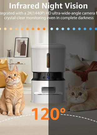 Automatic Cat Feeder with 2K Dual Cameras, 5G WiFi Smart Cat Food Dispenser with Night Vision 4MP, 2-Way Audio, App Control, 4L Auto Pet Feeder for Cats, Small Dogs & Multi-Cat Families
