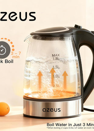 AZEUS Electric Kettle 1500W Tea Kettle, 1.8L Large Capacity with Auto Shut-Off and Boil-Dry Protection, BPA-Free