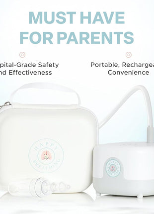 Happy Breathing Baby Nasal Aspirator, Hospital Grade Electric Nose Sucker for Newborns, Infants & Toddlers, 3 Suction Levels, Rechargeable Mucus Remover for Congestion, Soft Silicone Tips & Case