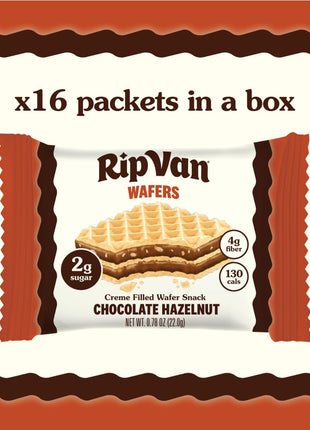 Rip Van Chocolate Hazelnut Wafer Cookies, Keto, Non-GMO, Healthy Snacks, Low Carb & Low Sugar (2g), Low Calorie, Vegan, 16 Count