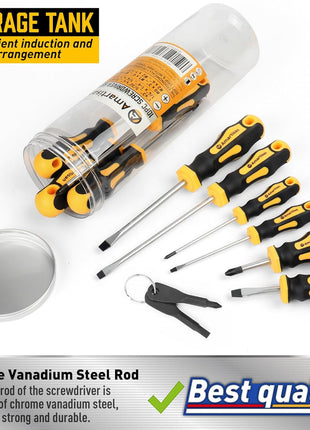 Amartisan 10-Piece Magnetic Screwdrivers Set, 5 Phillips and 5 Slotted Tips Professional Cushion Grip Screwdriver Set 2pcs Portable Multifunction Key Mini Screwdriver (Yellow)