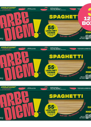 Carbe Diem!, Spaghetti, Lower Net Carb Pasta with Traditional Flavor & Texture, 8 grams of Protein, 55% Fewer Net Carbs & Only 110 Calories Per Serving, Pack of 3