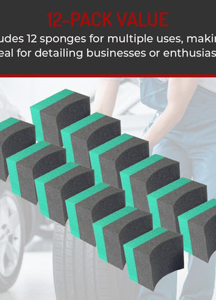 Hi-Tech Tire Dressing Applicator 12 Pack - Durable and Reusable, Contoured Tire Shine and Dressing Sponge for Your Car's Wheels