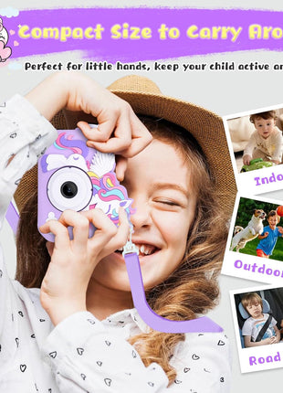 Unicorn Toys Camera for Kids Girls Age 3-8, Purple | Toddler Kids Digital Camera, Christmas Birthday Gifts for 3-8 Years Old Girl, 1080P HD Selfie Video Camera with 32GB SD Card