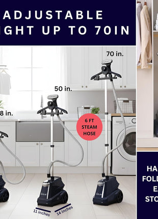 SALAV Heavy Duty Commercial Full Size Garment Steamer with Foot Pedals and Extra Large 3L (101.5 oz) Water Tank, 1800 watts of Poweful Steam (Navy)