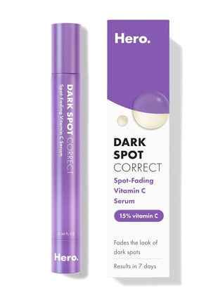 Hero Cosmetics Dark Spot Correct Spot-Fading 15% Vitamin C plus Hyaluronic Acid Serum. Improves the Look of Post Blemish Marks in 7 Days. Twist Applicator and Rollerball Tip for Easy Application. 10mL