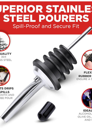 48 Pack Stainless Steel Bottle Pourers for Alcohol, Liquor, and Wine   Bar Accessories, Spouts for Bottles and Dispensers