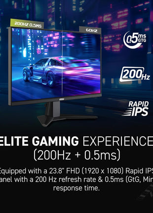 msi MAG 244F 24-inch 1920 x 1080 (FHD) Gaming Monitor, 200Hz, AMD FreeSync Premium, HDMI, DisplayPort, VESA, Tilt, Height Adjustable, Speaker, 0.5ms, Black