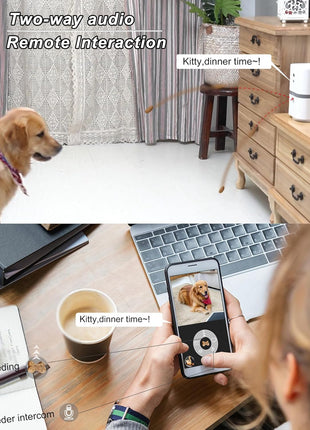 Petalk AI II Dog Camera with Auto Treat Dispenser, No Subscription Fee, 1080p HD, 180° Full-Room View 2-Way Audio, Night Vision, 2.4GHz WiFi Only