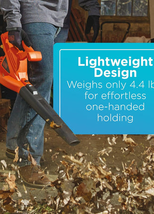 BLACK+DECKER Electric Leaf Blower, Handheld Blowers for Lawn Care, Lightweight, 180 MPH 180 CFM, 7-Amp, Corded (LB700)
