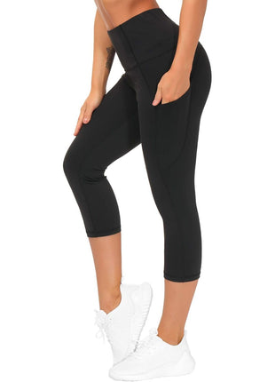 THE GYM PEOPLE Thick High Waist Capris Yoga Pants with Pockets, Tummy Control Workout Running Yoga Leggings for Women Black
