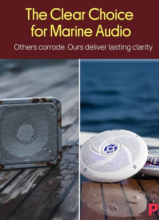 Pyle Marine Speakers - 5.25 Inch 2 Way Waterproof and Weather Resistant Outdoor Audio Stereo Sound System with LED Lights, 180 Watt Power and Low Profile Slim Style - 1 Pair - PLMRS53WL