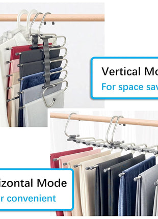 Magic Pants Hangers Space Saving - 2 Pack for Closet Multiple Layers Multifunctional Uses Rack Organizer for Trousers Scarves Slack (2 Pack with 10 Metal Clips)