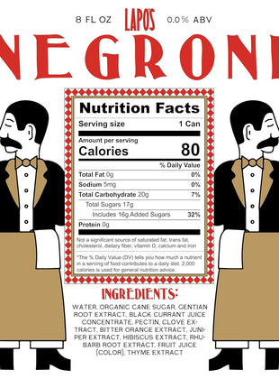Lapo's Negroni Non Alcoholic Canned Mocktail, Lightly Sparkling, 4ct | Bittersweet Zero Proof Negroni, Non-Alcoholic Spirits Alternative, Mocktail Beverages
