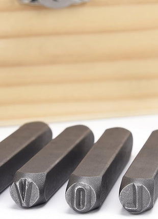 HimaPro Letter and Number Stamp Set 36pcs 40Cr Alloy Steel Metal Stamp Number & Letter Punch Set in a Wooden case (6mm 1/4 Inch)