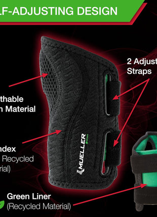 MUELLER Sports Medicine Green Fitted Wrist Brace for Men and Women, Wrist Pain Relief Support, Ideal for Carpal Tunnel, Tendonitis, Arthritis, Right Hand, Black, Small/Medium
