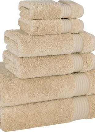 Cotton Paradise 100% Cotton Turkish Towel Set, Soft Absorbent Quick Dry, 6 Piece Towel Set, Beige