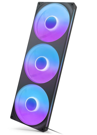 NZXT F420 RGB Core - 420mm Single-Frame RGB Fan Unit - Black | 420mm single-frame unit with three 140mm RGB fans on one cable. Speed and lighting controlled through CAM.