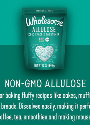 Wholesome Sweeteners 12-Ounce Allulose Sweetener, Zero Calorie Sugar Substitute, Keto Friendly, Non GMO, Non-Erythritol, Gluten Free & Vegan Sweetener, 1 Pack