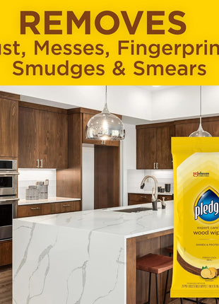 Pledge Expert Care Enhancing Wood Wipes, Lemon Scent, 24 Count