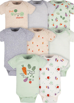 Gerber Baby 8-Pack Short Sleeve Onesies Bodysuits, Solid White, 0-3 Months