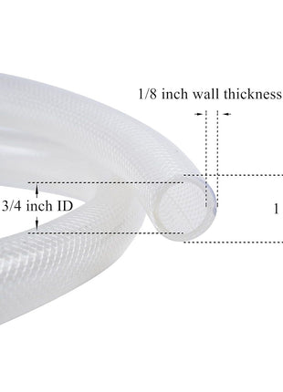 3/4 inch ID x 1 inch OD - 10 Ft High Pressure Braided Clear PVC Tubing Flexible Vinyl Tube, Heavy Duty Reinforced PVC Hose Tubing, BPA Free and Non Toxic
