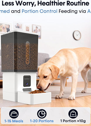 12L Large Dog Automatic Feeder with HD Camera: 50 Cups/20-Day Food Capacity | Easy Setup Timed Dog Feeder for Travel & Business Trips, Anti-Clog for 2-18mm Large Kibble