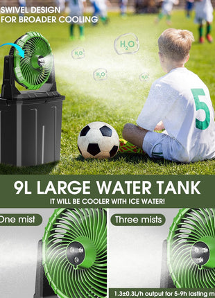 Ausic Portable Misting Fan - 9L Bucket, 10-inch Outdoor Fans for Patios/Camping/Beach/Golf etc., 20000mAh USB Rechargeable Battery Powered Floor Water Cooling Fan, 3 Strong Winds, 3 Spray Mister