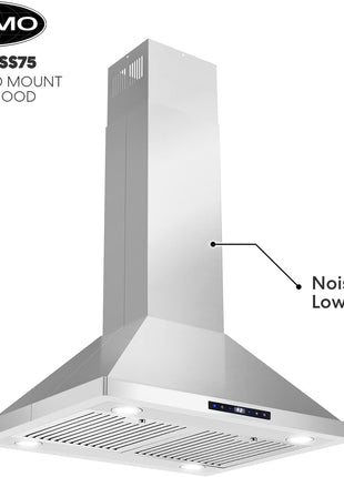 30 in. Lumin Coll 380 CFM Ducted Island Range Hood, LED, Stainless Steel | Cosmo COS-63ISS75 Soft Touch Controls, 3 Fan Speeds, Permanent Dishwasher-Safe Baffle Filters, Timer and Clock