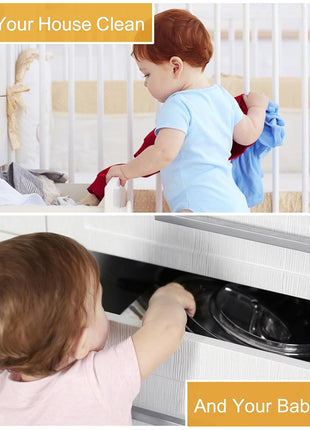 [12-Pack] Invisible Baby Proofing Cabinet Locks - No Drill Child Safety Drawer Latches - Adhesive Childproof Latch for Cabinets, Kitchen & Furniture - Secure Toddler & Infant Safety No Tools Required