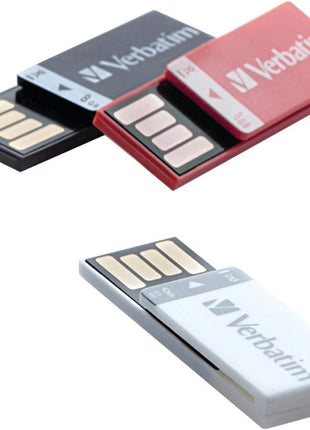 Verbatim 8GB Clip-It USB Flash Drive - 3pk - Black, White, Red (98674)