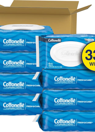 Cottonelle Fresh Feel Flushable Wet Wipes, Adult Wet Wipes, 8 Flip-Top Packs, 42 Wipes Per Pack (336 Total Wipes), Packaging May Vary