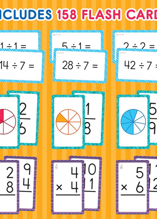 Carson Dellosa 3-Pack Math Flash Cards, Ages 8-12, Multiplication | Division, and Fractions, Math Games, Grade 3-5, Mathematics Practice, 162 cards, Educational Card Set