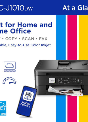 Brother MFC-J1010DW Wireless Color Inkjet All-in-One Printer, Duplex Printing, Mobile & Cloud Print, Compact Design, 1.8" Color Display, Works with Alexa | Automatic duplex printing, Cloud integration
